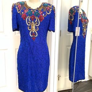 Vintage Denise Elle Floral sequin beaded dress